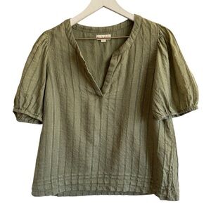 Roller Rabbit Green Puff Sleeve Cotton Poplin Top, Size S